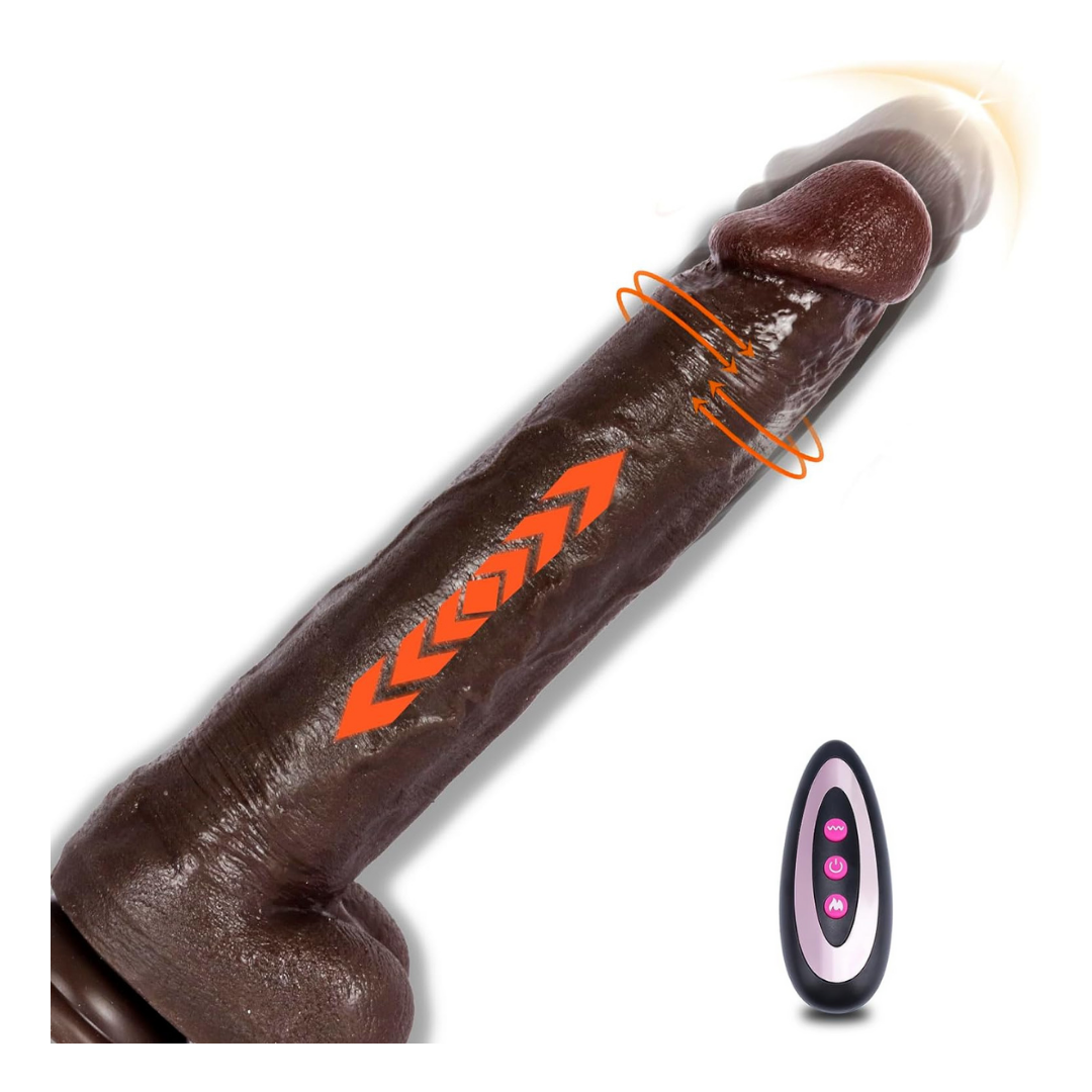 automatic black realistic dildo, 7inches insertable thrusting dildo with 7 modes, big black dildo