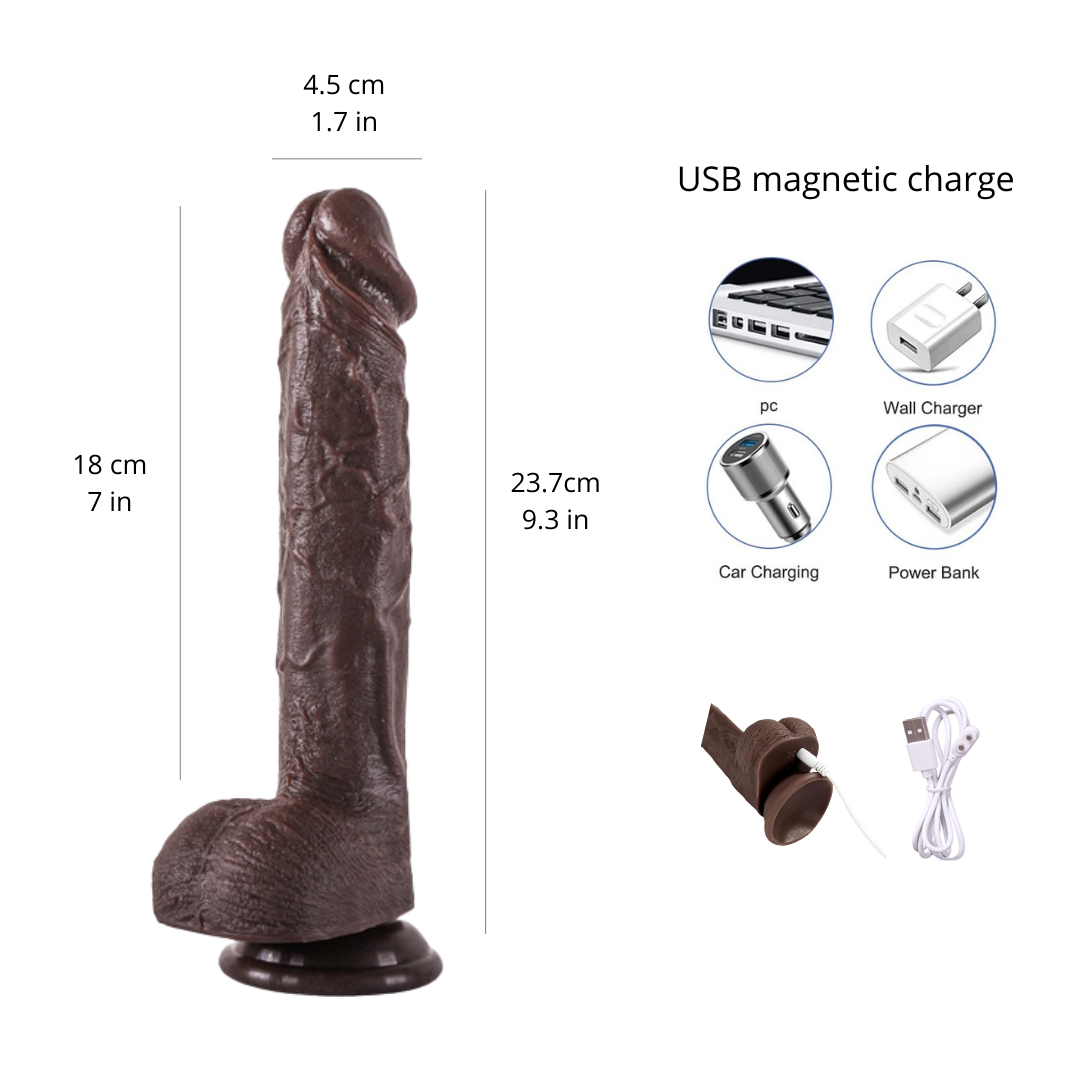 automatic black realistic dildo, 7inches insertable thrusting dildo with 7 modes, big black dildo, remote control vibrator