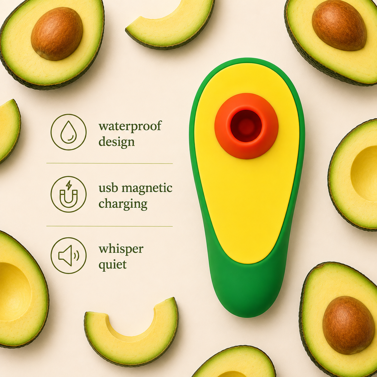 Waterproof whisper-quiet Avocado Clitoral Toy with USB charging