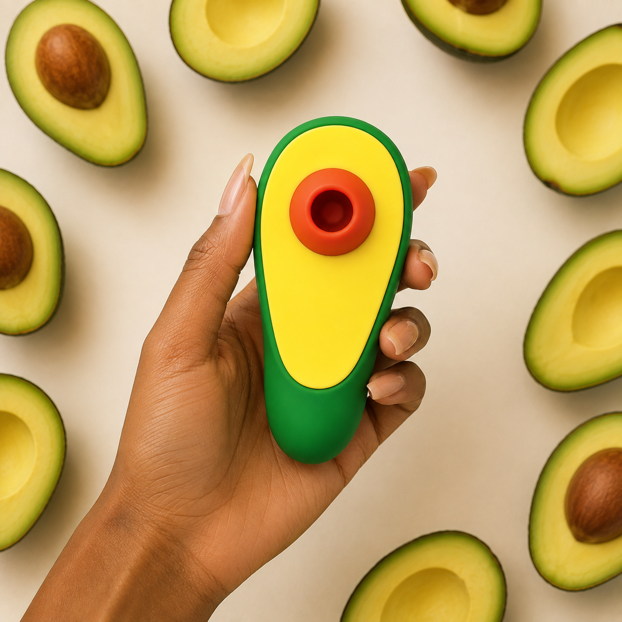 Compact Avocado Clitoral Toy held in one hand