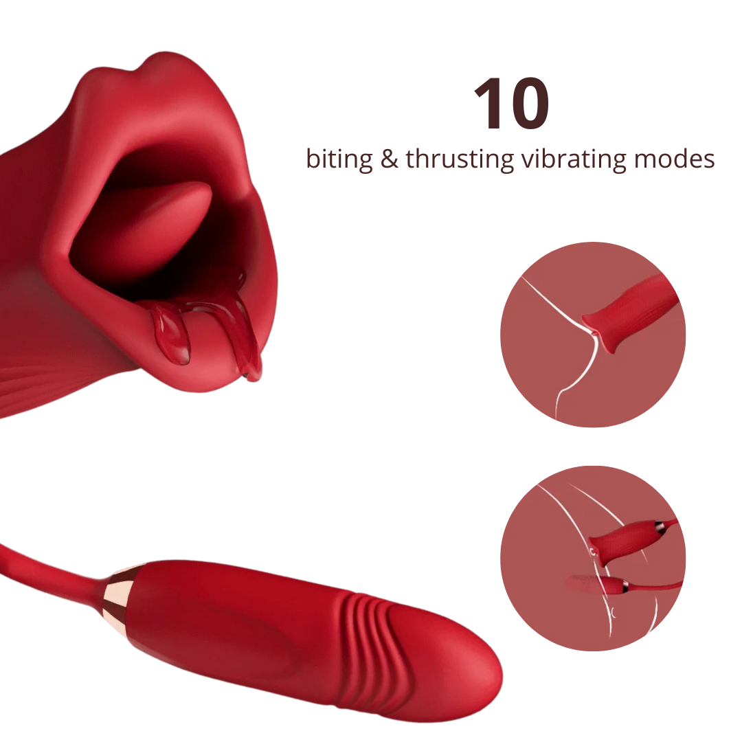 Rose Sex Toys Tongue Vibrator with dildo - 3in1 Adult Toys Sex Stimulator for Women with 10 Tongue Licking & Thrusting Dildo G Spot Vibrators, Adult Anal Sex Toy Games Clitoral Nipple Licker for Woman Man Couples