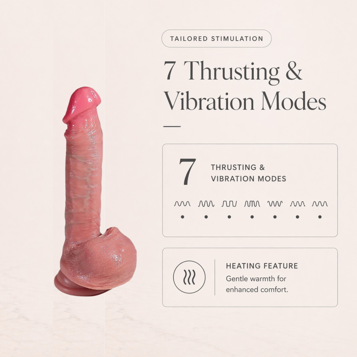 automatic heated thrusting dildo with realistic thrusting function and soft silicone finish