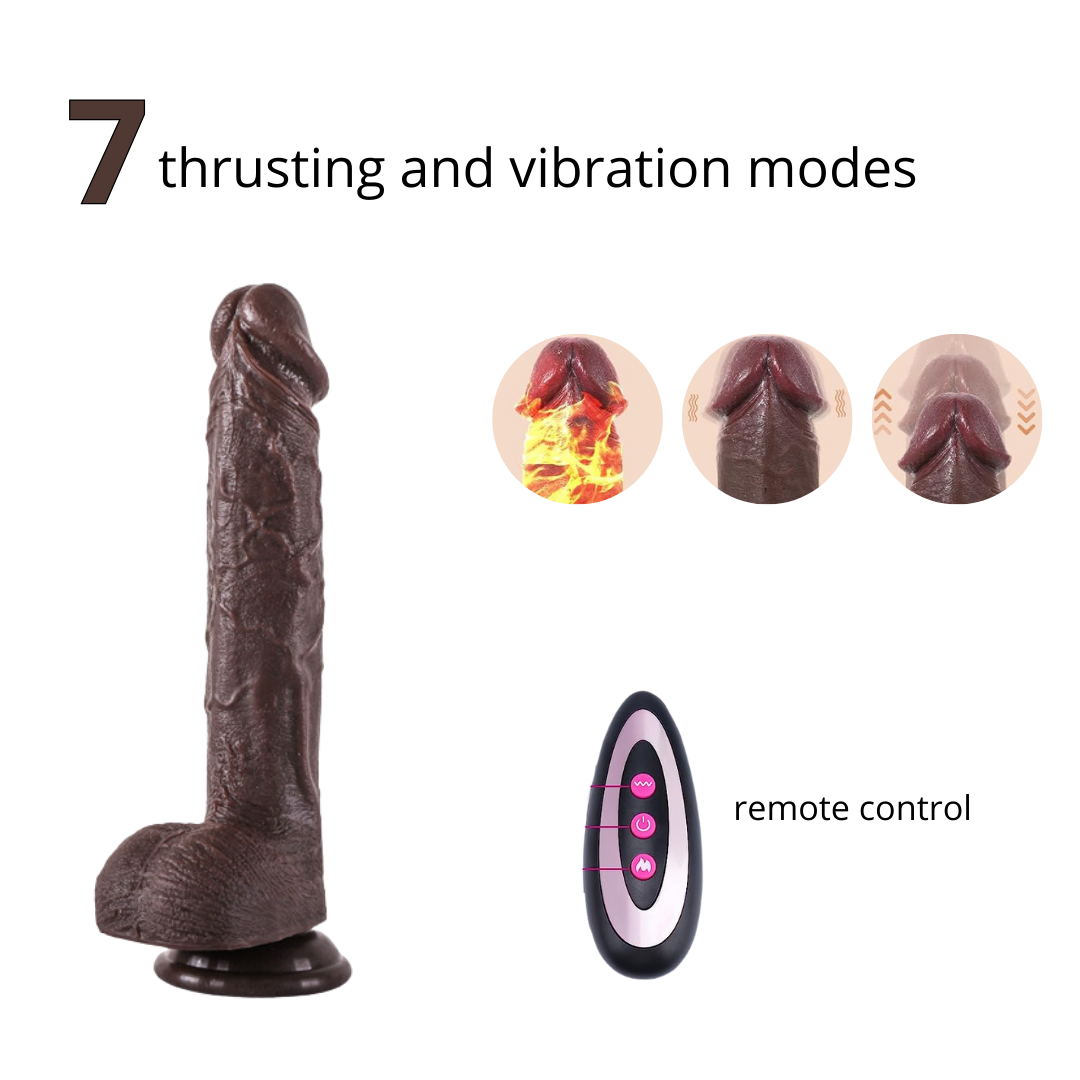 automatic black realistic dildo, 7inches insertable thrusting dildo with 7 modes, big black dildo, remote control dildo