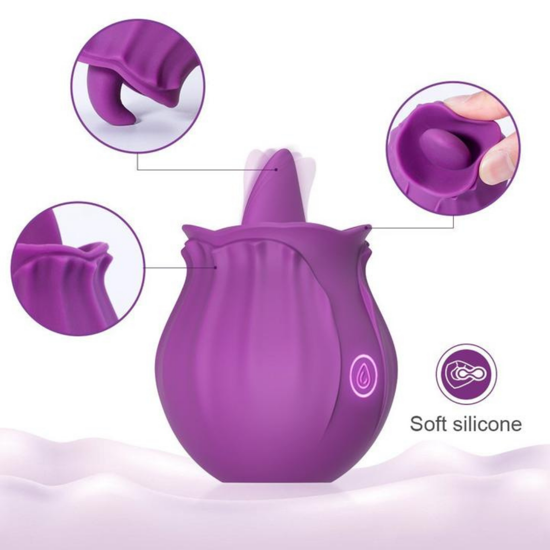 Purple Rose Tongue Vibrators, Rose Sex Stimulator for Women, Clitoral G Spot Tongue Licking Vibrator Nipples Massager Vaginal Anal Breast Sex Toys for Female Masturbation & Couples Foreplay