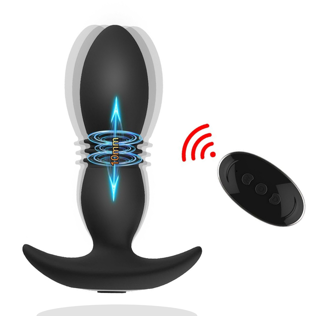 Remote Control Anal Plug Vibrator with 12 intense vibration speeds, secure flared T-Bar base USB Rechargeable