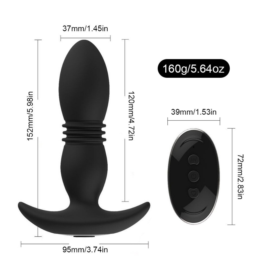 Remote Control Anal Plug Vibrator with 12 intense vibration speeds, secure flared T-Bar base USB Rechargeable