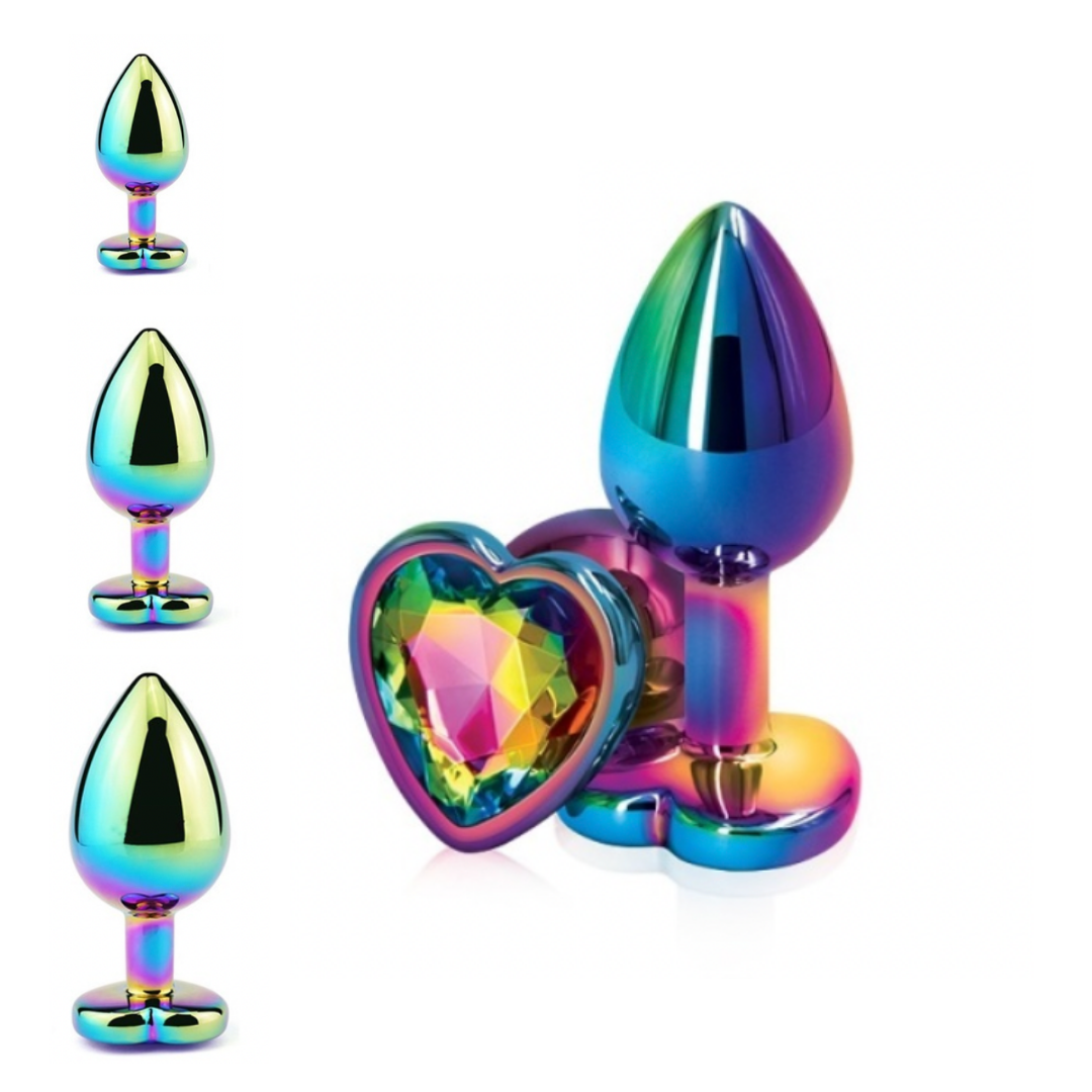 3 Pcs Luxury Jewelry Design Fetish Stainless Steel Anal Butt Plug Fantasy Sex Restraints Bondage SM Large+Medium+Small Anal Stimulation Toy rainbow heart anal plug