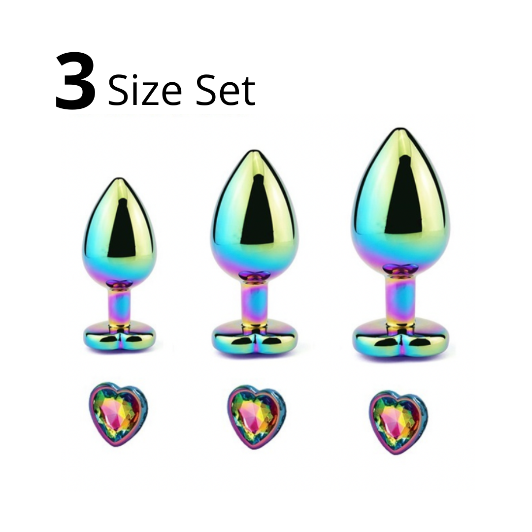 3 Pcs Luxury Jewelry Design Fetish Stainless Steel Anal Butt Plug Fantasy Sex Restraints Bondage SM Large+Medium+Small Anal Stimulation Toy rainbow heart anal plug