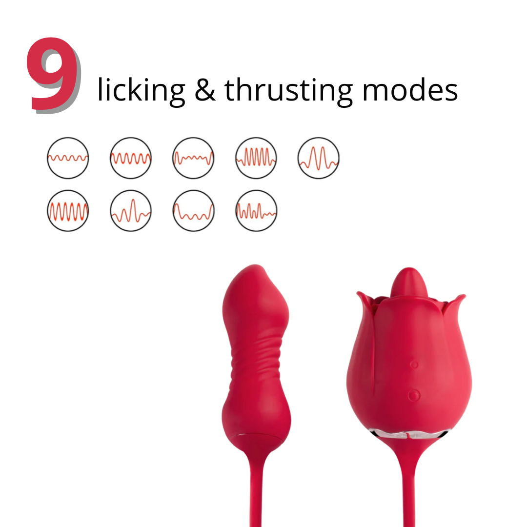 Rose Sex Toy Dildo Tongue Vibrator for Women - 3 in1 Rose Sex Toys Clitoral Tongue Licking Thrusting G Spot Vibrators with 9 Modes, Rose Adult Sex Toys Games, Clit Stimulator Anal Dildos for Women Couples Rose flowers vibrator