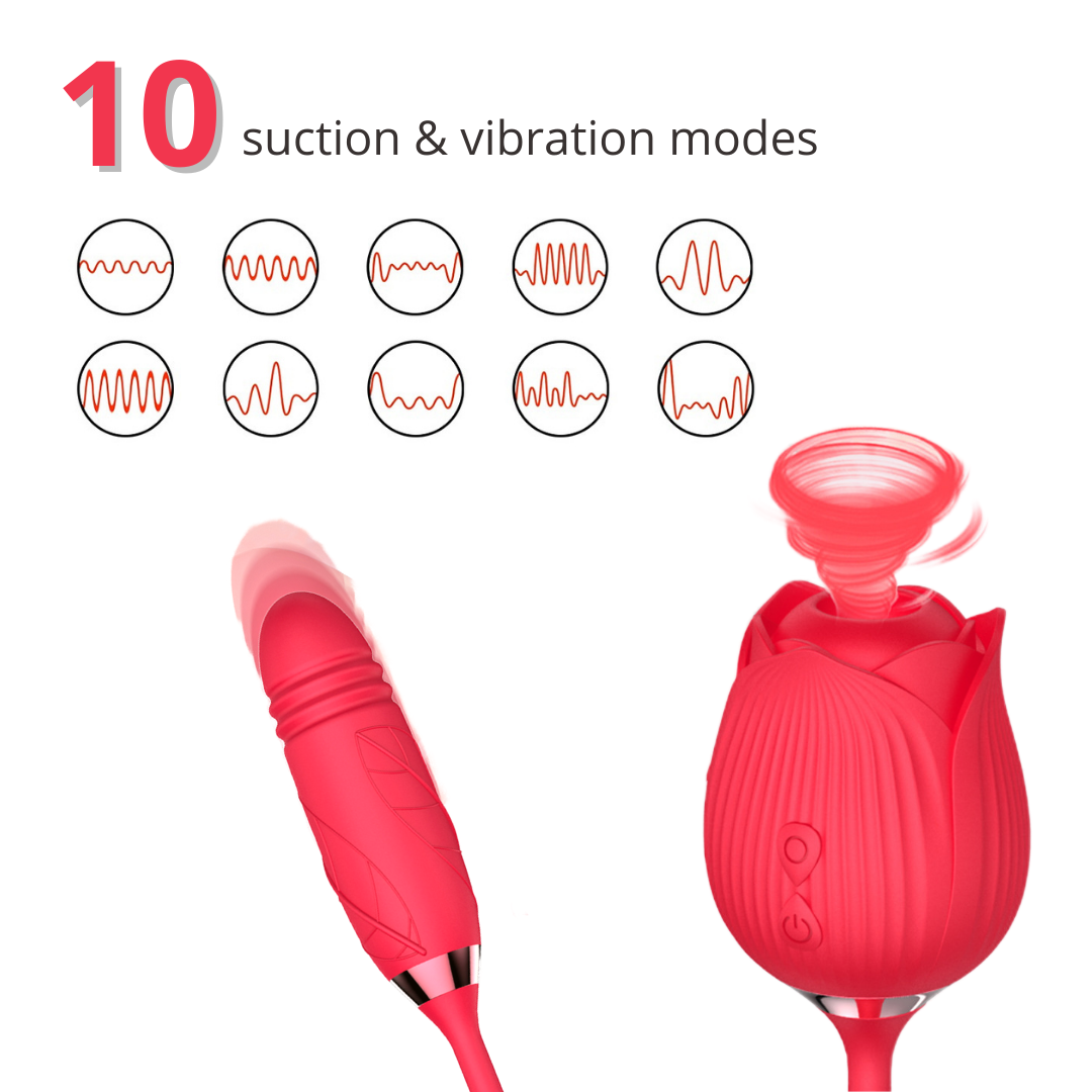 Sex Toys Dildo Rose Vibrator - Upgraded Rose Sex Toy 2.0 with extendo clip for Women with 10 Sucking & 10 Thrusting Vibrating Dildos G Spot Vibrators for Clit Nipple, Women Adult Rose Sex Toys Games for Couples Sex Machine